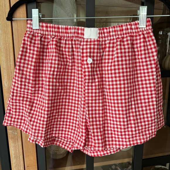 Amazon Pants - Gingham boxer shorts logo patch daily drills parke high waisted rise pjs lounge